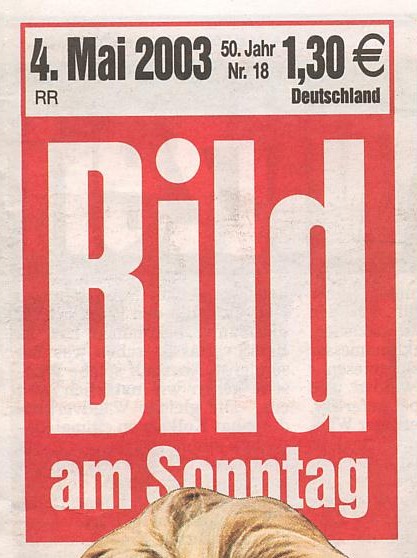 Bild am Sonntag vom 04.05.2003 Bericht �ber die tropenholzfreie Sauna von Koll Saunabau im deutschen Bundestag (Nebengeb�ude des Reichstages) ++ Koll Saunabau in Berlin ++